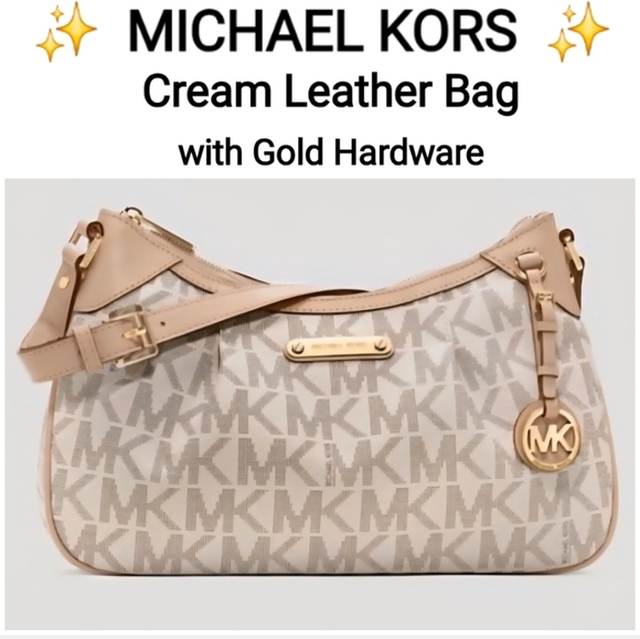Michael Kors Handbags - Michael Kors Cream Leather Shoulder Bag with Gold Hardware